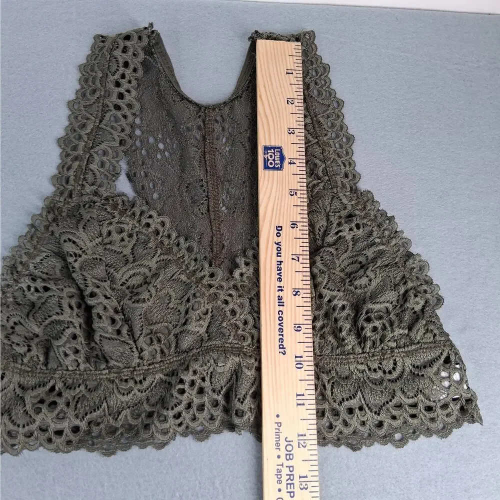 Altar'd State Lace Bralette Women's‎ Medium Dark Olive Green Racer Back Lined